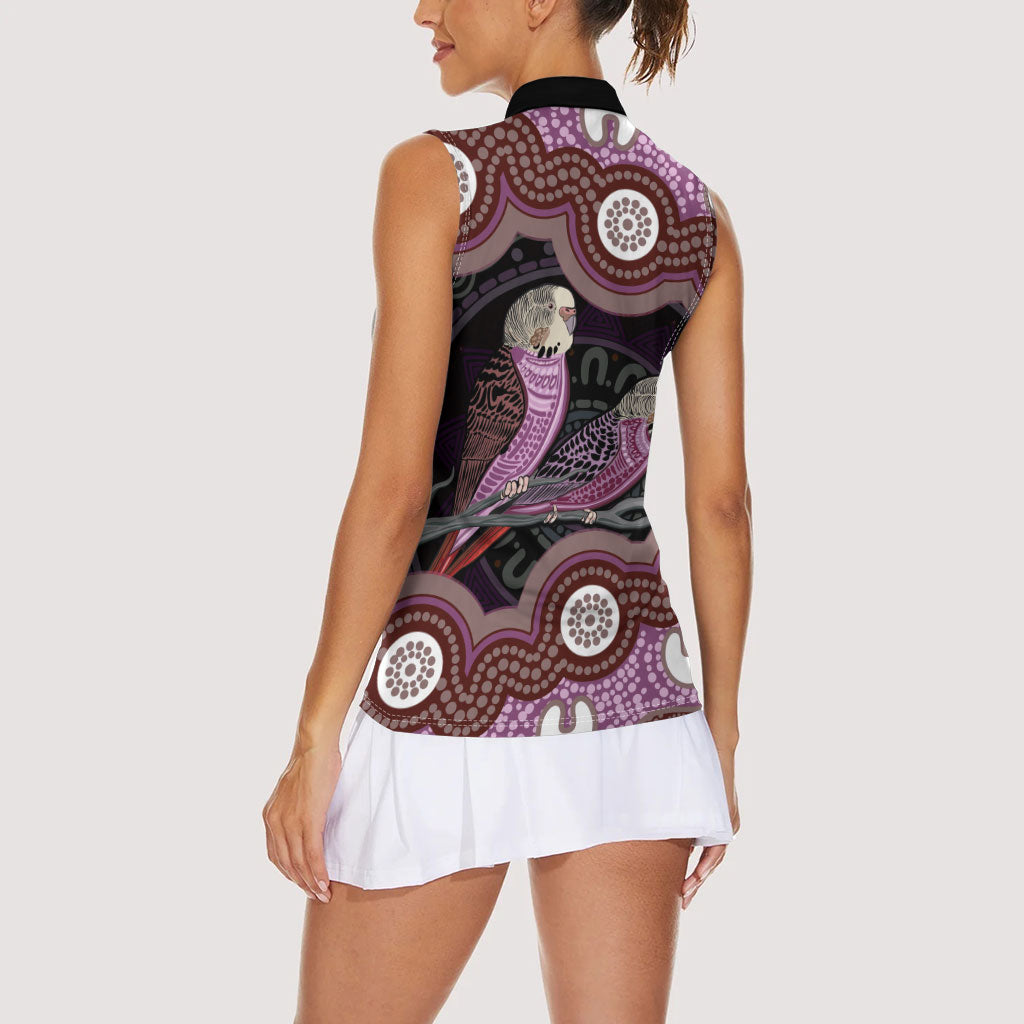 Purple Budgerigar Australia Indigenous Art Women Sleeveless Polo Shirt
