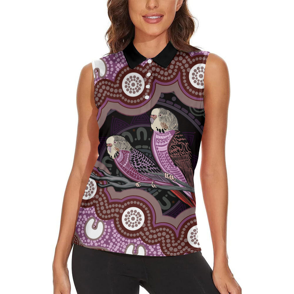 Purple Budgerigar Australia Indigenous Art Women Sleeveless Polo Shirt