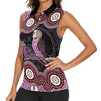 Purple Budgerigar Australia Indigenous Art Women Sleeveless Polo Shirt