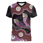 Purple Budgerigar Australia Indigenous Art Women V-Neck T-Shirt