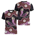 Purple Budgerigar Australia Indigenous Art Women V-Neck T-Shirt