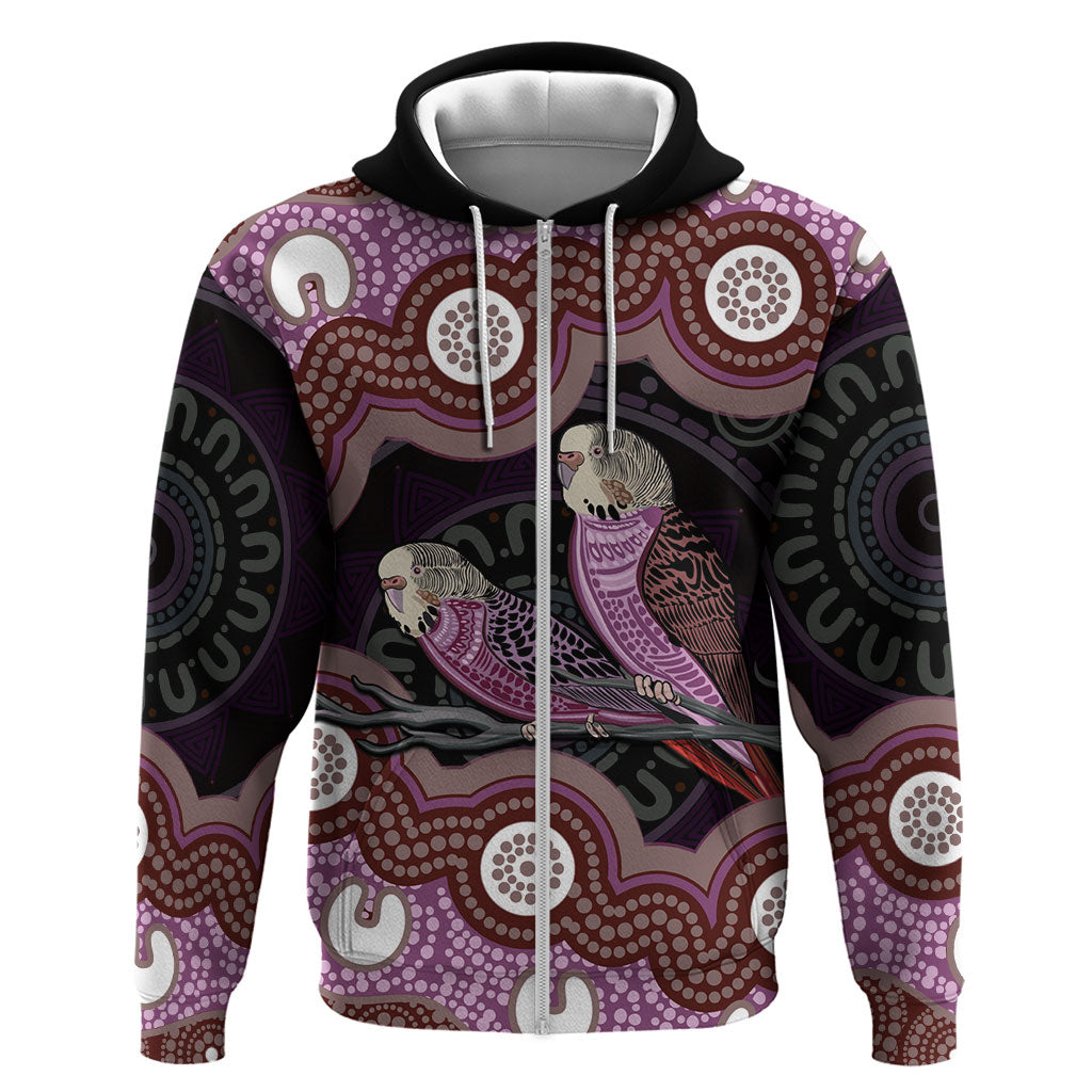 Purple Budgerigar Australia Indigenous Art Zip Hoodie