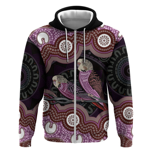 Purple Budgerigar Australia Indigenous Art Zip Hoodie