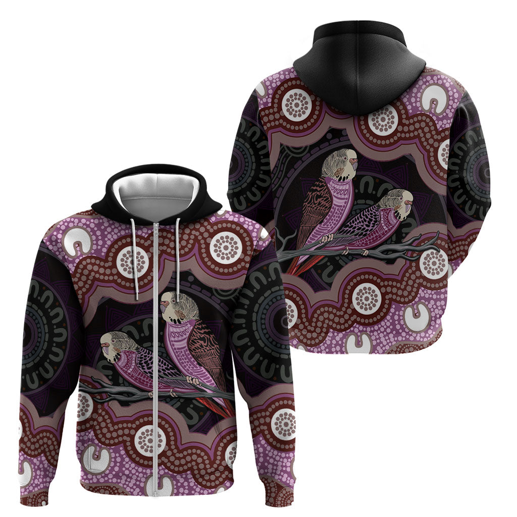 Purple Budgerigar Australia Indigenous Art Zip Hoodie