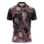 Purple Budgerigar Australia Indigenous Art Zipper Polo Shirt