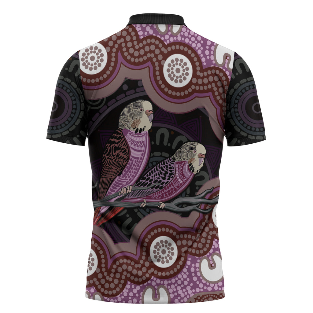 Purple Budgerigar Australia Indigenous Art Zipper Polo Shirt