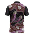 Purple Budgerigar Australia Indigenous Art Zipper Polo Shirt