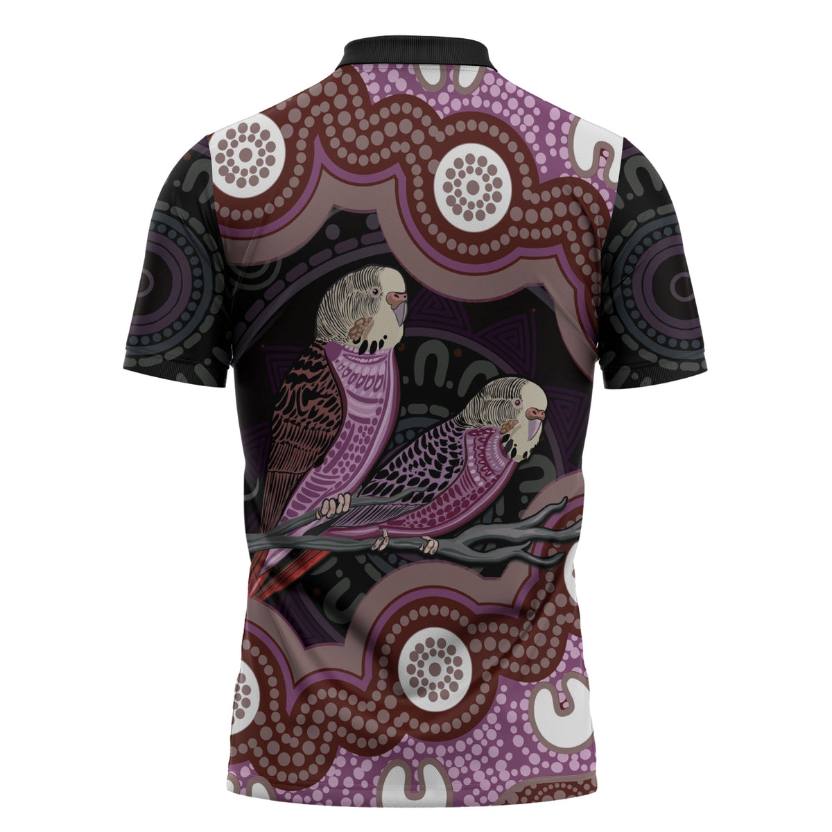 Purple Budgerigar Australia Indigenous Art Zipper Polo Shirt