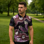 Purple Budgerigar Australia Indigenous Art Zipper Polo Shirt