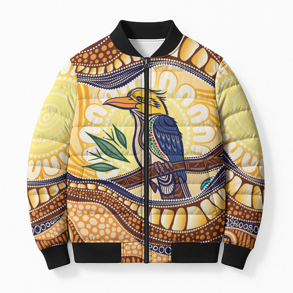 Kookaburra Australia Indigenous Art Bomber Puffer Jacket