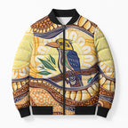 Kookaburra Australia Indigenous Art Bomber Puffer Jacket