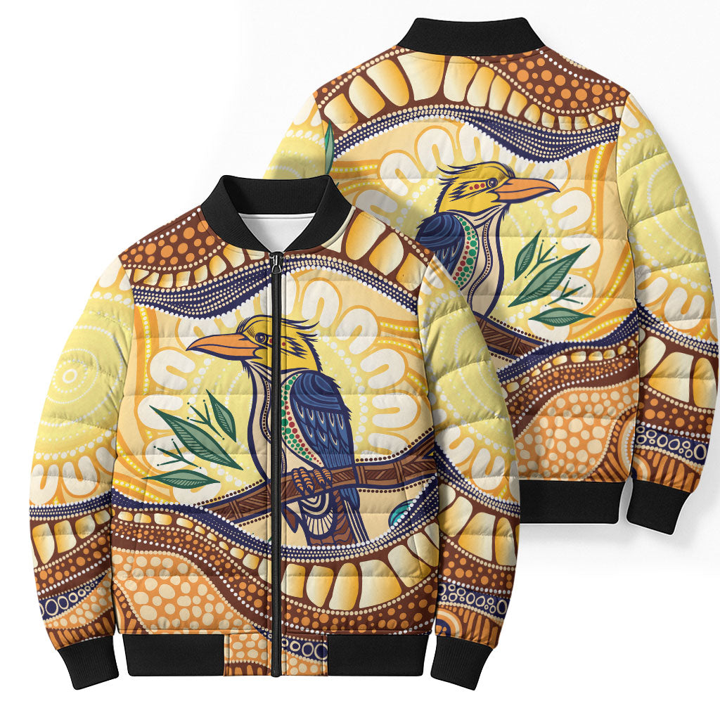 Kookaburra Australia Indigenous Art Bomber Puffer Jacket