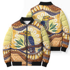 Kookaburra Australia Indigenous Art Bomber Puffer Jacket