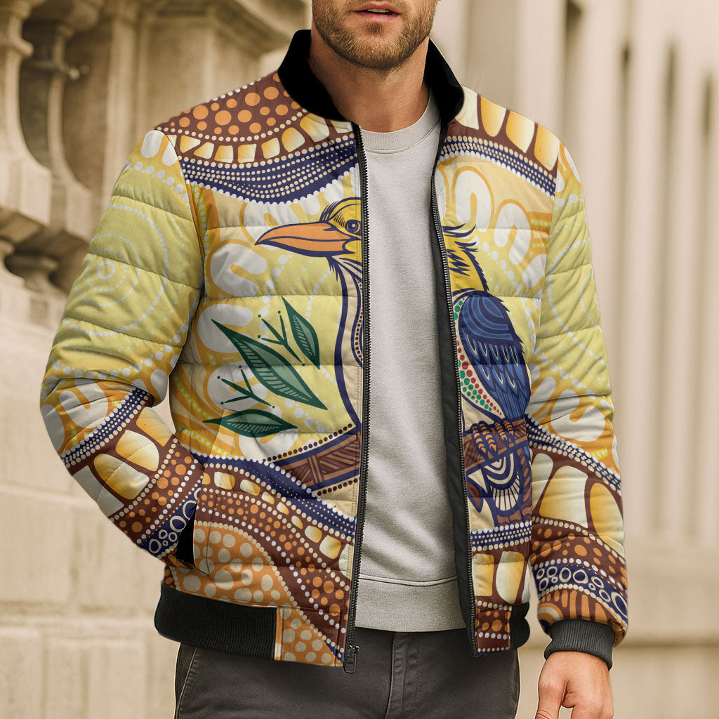 Kookaburra Australia Indigenous Art Bomber Puffer Jacket