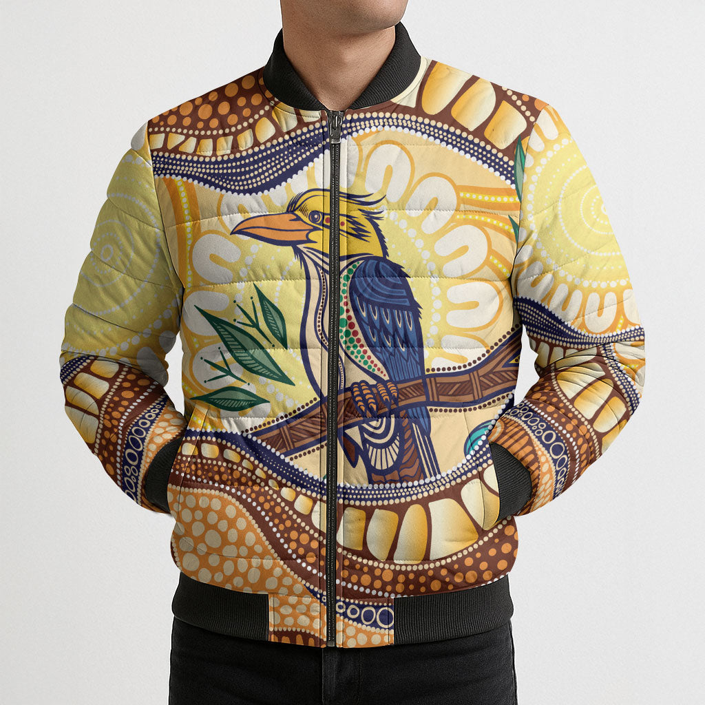Kookaburra Australia Indigenous Art Bomber Puffer Jacket