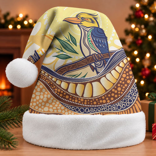 Kookaburra Australia Indigenous Art Christmas Santa Hat