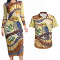 Kookaburra Australia Indigenous Art Couples Matching Long Sleeve Bodycon Dress and Hawaiian Shirt