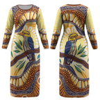 Kookaburra Australia Indigenous Art Couples Matching Long Sleeve Bodycon Dress and Long Sleeve Button Shirt