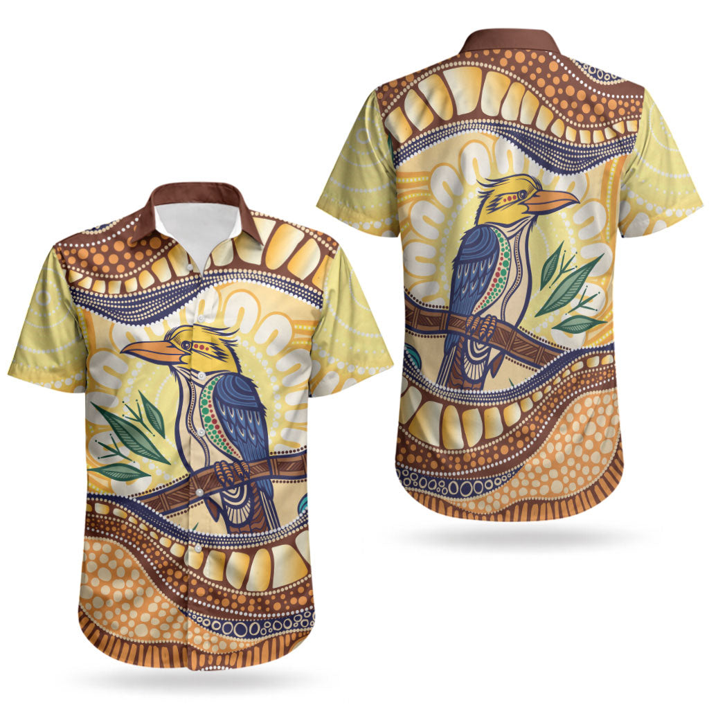 Kookaburra Australia Indigenous Art Couples Matching Off Shoulder Maxi Dress and Hawaiian Shirt