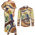 Kookaburra Australia Indigenous Art Couples Matching Off Shoulder Maxi Dress and Long Sleeve Button Shirt