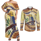 Kookaburra Australia Indigenous Art Couples Matching Off Shoulder Maxi Dress and Long Sleeve Button Shirt
