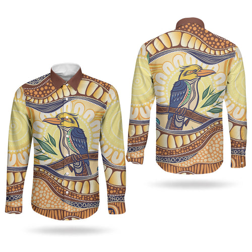 Kookaburra Australia Indigenous Art Couples Matching Off Shoulder Maxi Dress and Long Sleeve Button Shirt