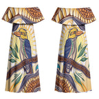 Kookaburra Australia Indigenous Art Couples Matching Off Shoulder Maxi Dress and Long Sleeve Button Shirt