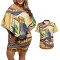 Kookaburra Australia Indigenous Art Couples Matching Off Shoulder Short Dress and Hawaiian Shirt