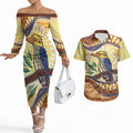 Kookaburra Australia Indigenous Art Couples Matching Off The Shoulder Long Sleeve Dress and Hawaiian Shirt