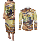 Kookaburra Australia Indigenous Art Couples Matching Puletasi and Long Sleeve Button Shirt