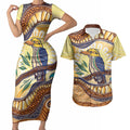 Kookaburra Australia Indigenous Art Couples Matching Short Sleeve Bodycon Dress and Hawaiian Shirt