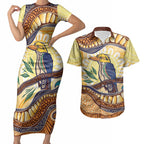 Kookaburra Australia Indigenous Art Couples Matching Short Sleeve Bodycon Dress and Hawaiian Shirt