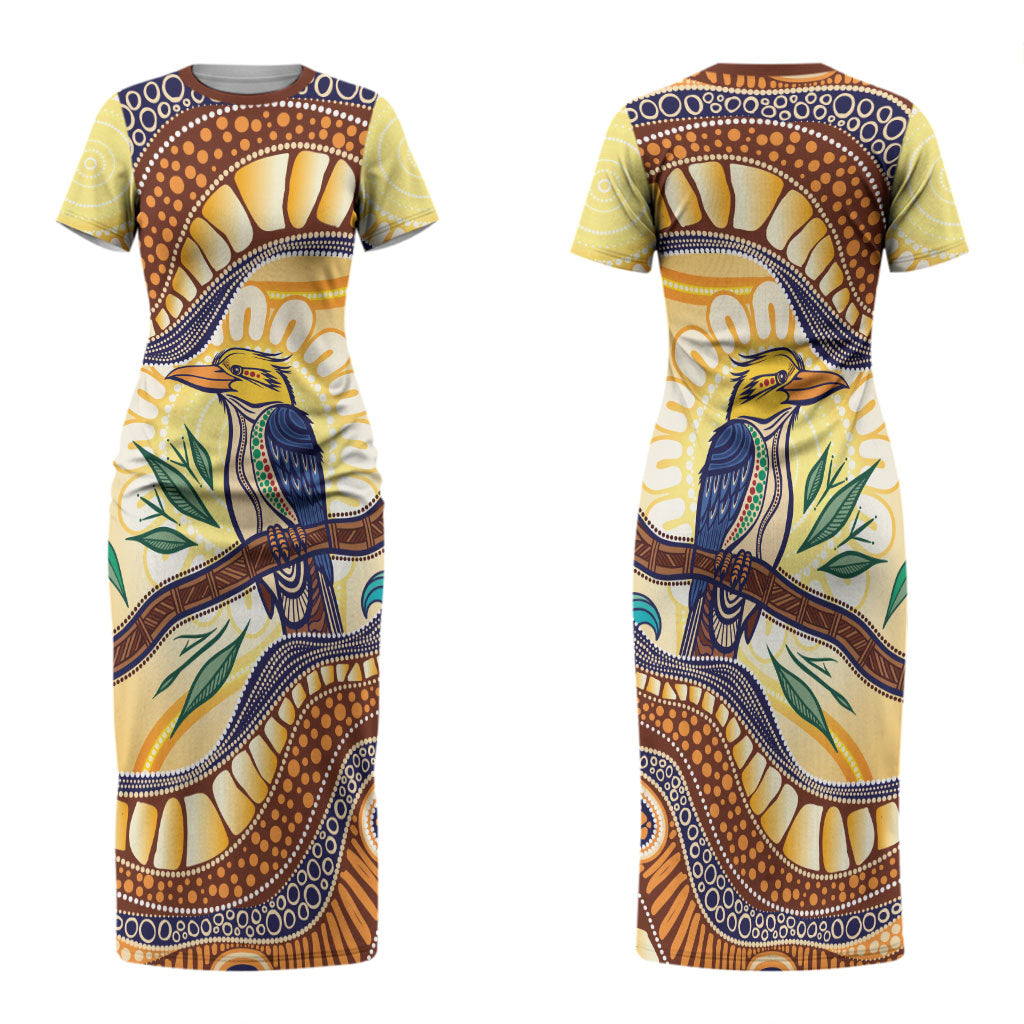 Kookaburra Australia Indigenous Art Couples Matching Short Sleeve Bodycon Dress and Hawaiian Shirt