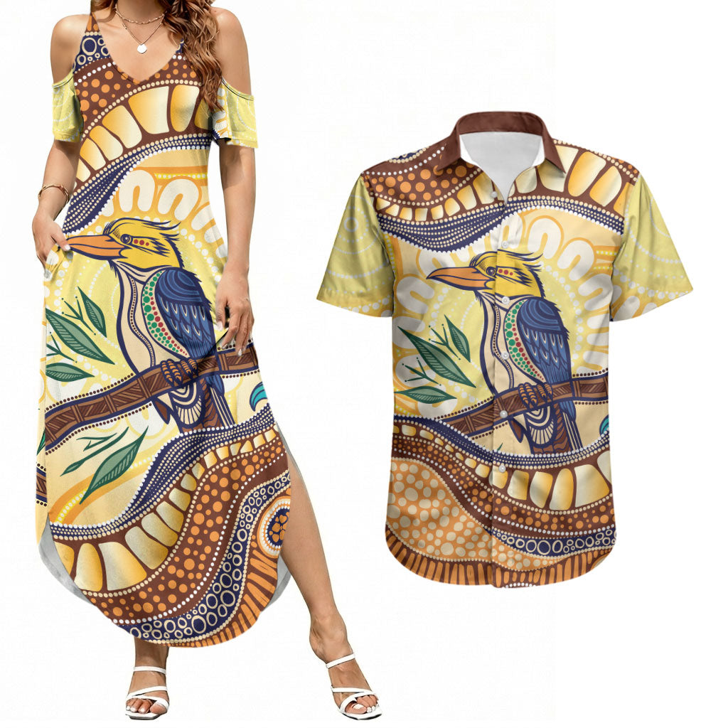 Kookaburra Australia Indigenous Art Couples Matching Summer Maxi Dress and Hawaiian Shirt
