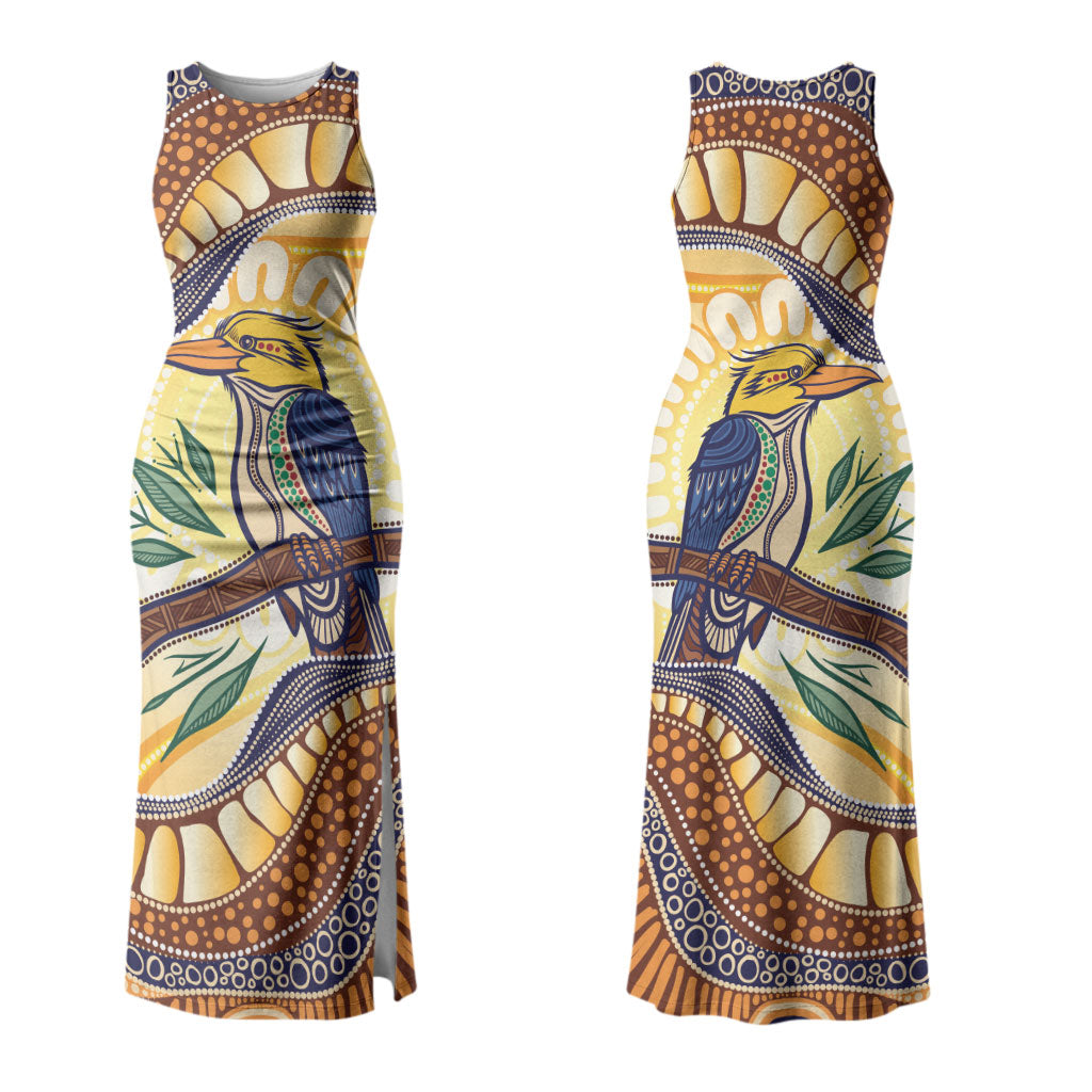 Kookaburra Australia Indigenous Art Couples Matching Tank Maxi Dress and Long Sleeve Button Shirt