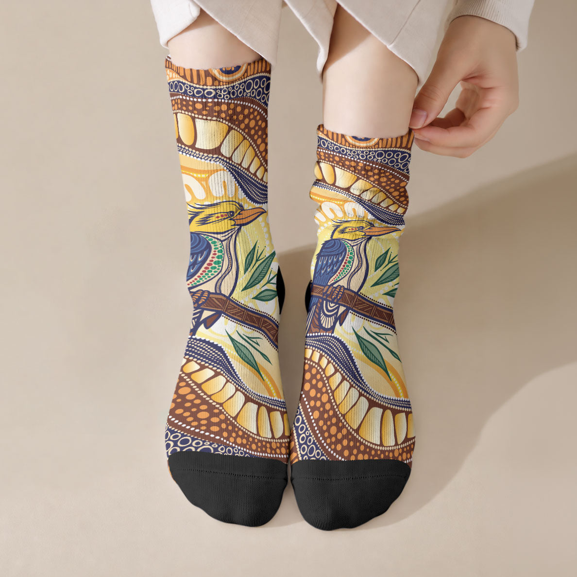 Kookaburra Australia Indigenous Art Crew Socks