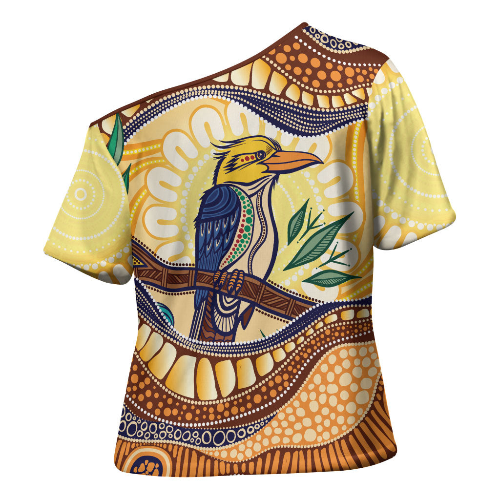 Kookaburra Australia Indigenous Art Cross Shoulder Shirt