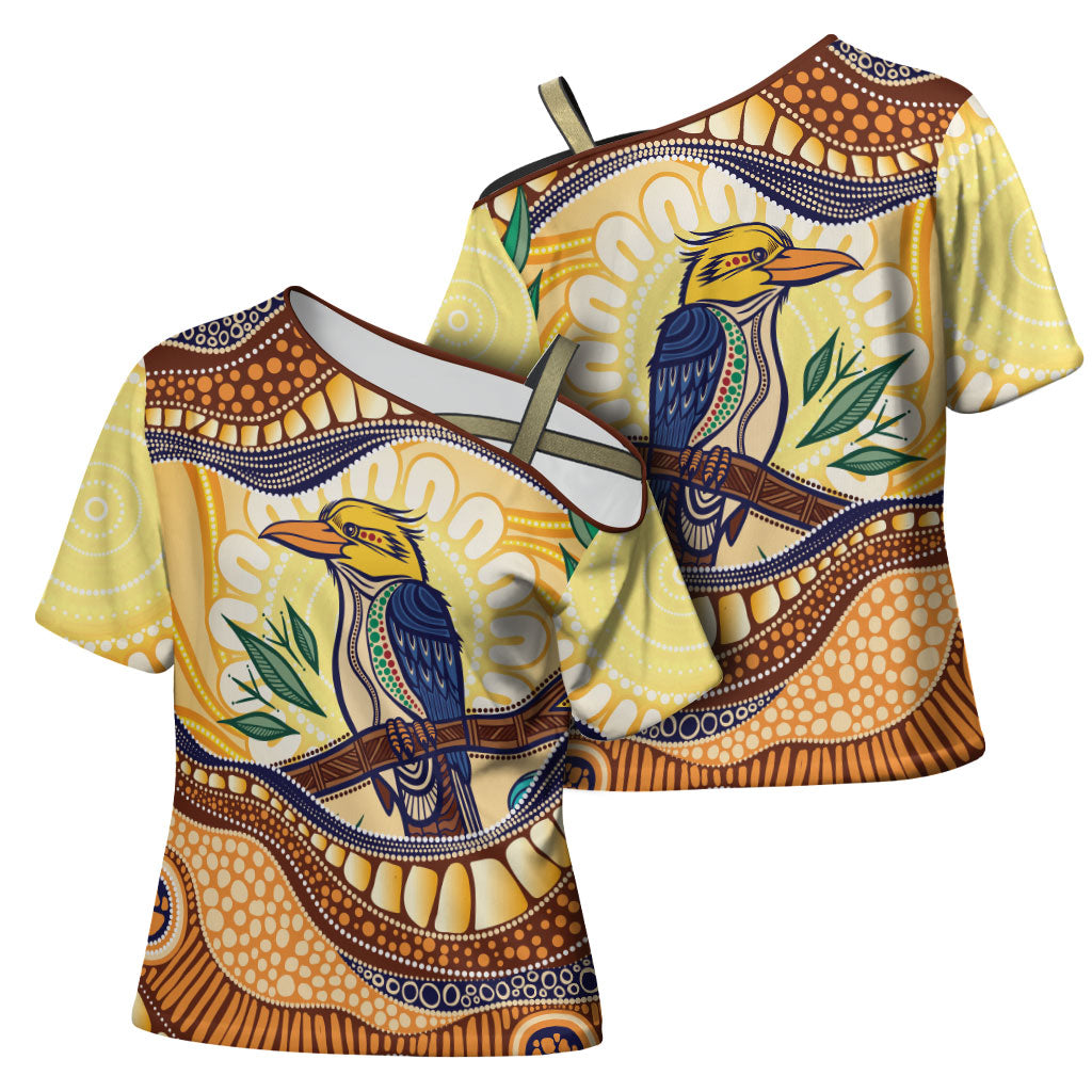 Kookaburra Australia Indigenous Art Cross Shoulder Shirt