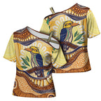 Kookaburra Australia Indigenous Art Cross Shoulder Shirt