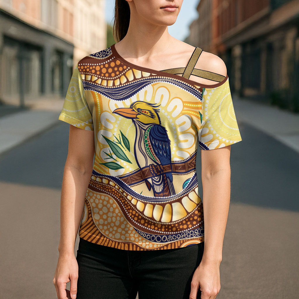 Kookaburra Australia Indigenous Art Cross Shoulder Shirt