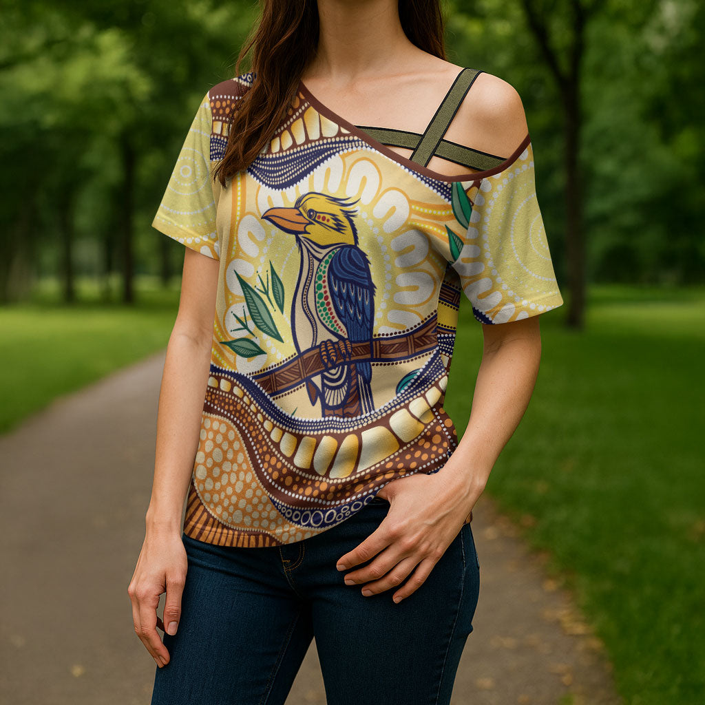Kookaburra Australia Indigenous Art Cross Shoulder Shirt