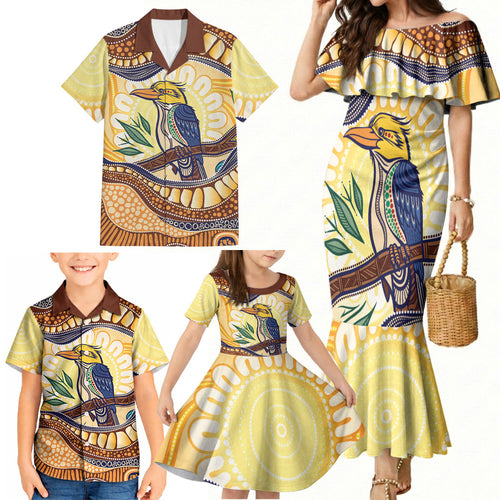Kookaburra Australia Indigenous Art Family Matching Mermaid Dress and Hawaiian Shirt