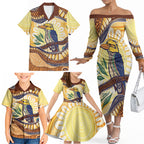 Kookaburra Australia Indigenous Art Family Matching Off The Shoulder Long Sleeve Dress and Hawaiian Shirt