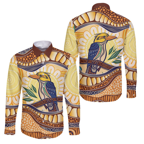 Kookaburra Australia Indigenous Art Family Matching Off The Shoulder Long Sleeve Dress and Hawaiian Shirt