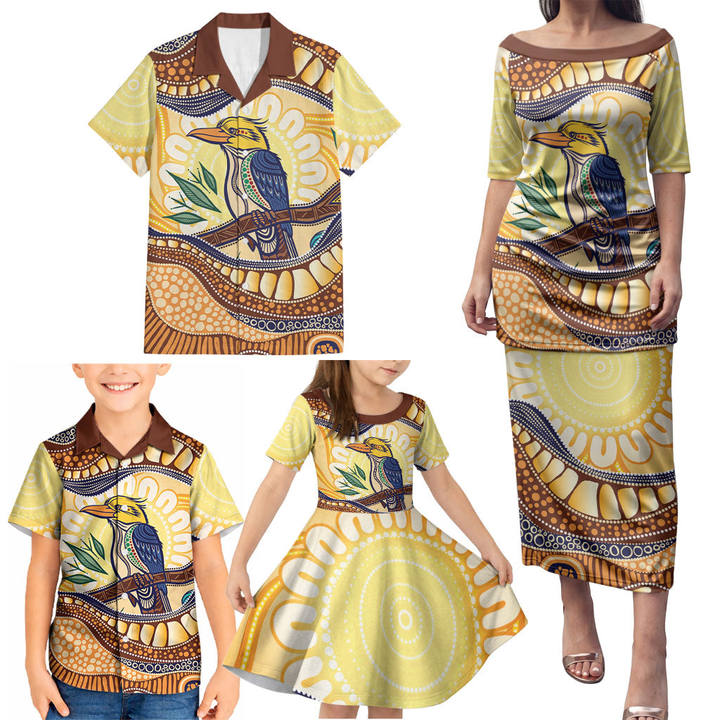 Kookaburra Australia Indigenous Art Family Matching Puletasi and Hawaiian Shirt