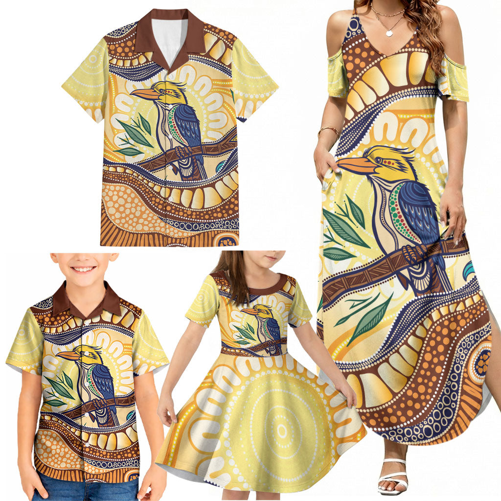Kookaburra Australia Indigenous Art Family Matching Summer Maxi Dress and Hawaiian Shirt