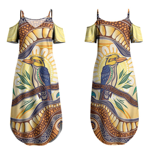 Kookaburra Australia Indigenous Art Family Matching Summer Maxi Dress and Hawaiian Shirt