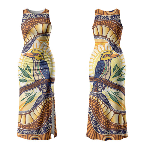 Kookaburra Australia Indigenous Art Family Matching Tank Maxi Dress and Hawaiian Shirt