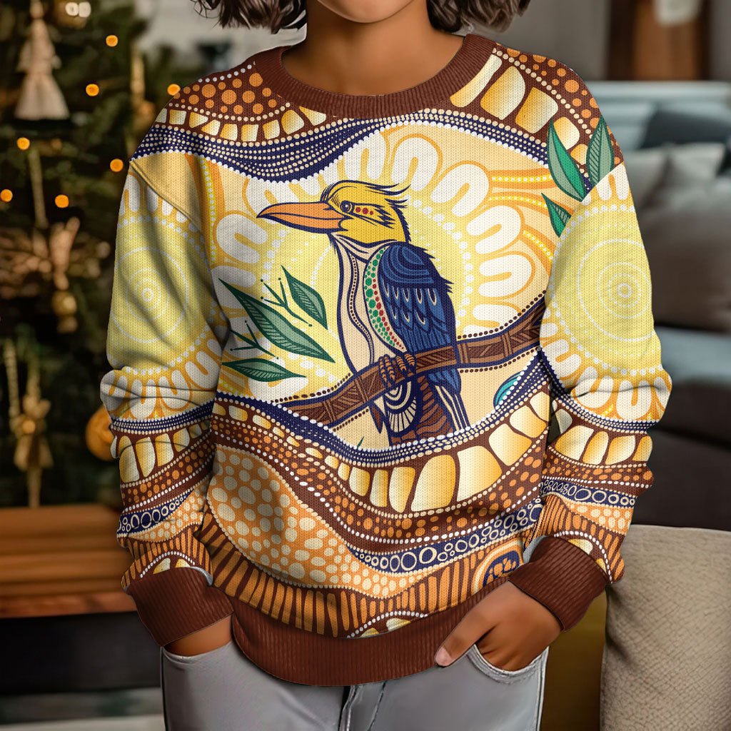 Kookaburra Australia Indigenous Art Kid Ugly Christmas Sweater