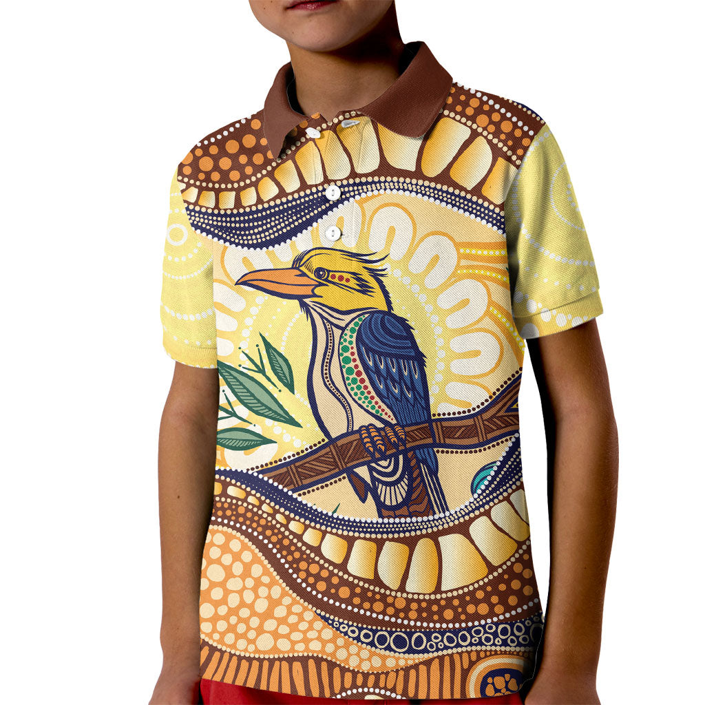 Kookaburra Australia Indigenous Art Kid Polo Shirt